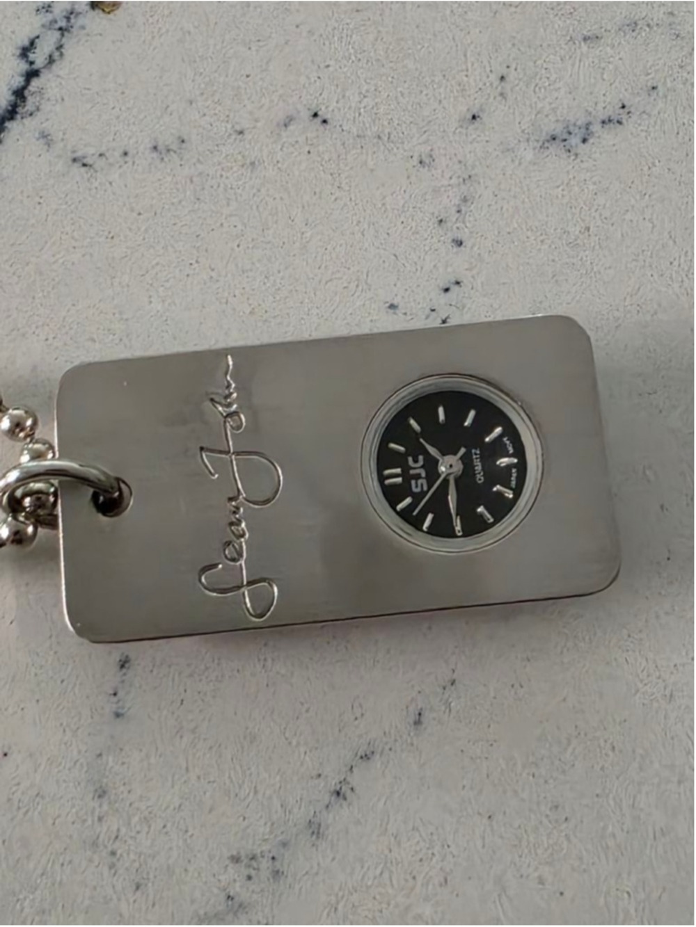 Women's Sean John Silver Dog Tag Watch Necklace One Size